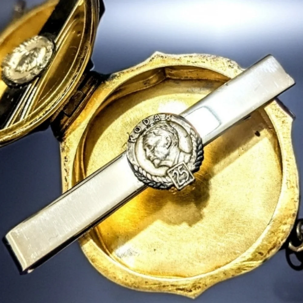 Vtg 1954 sterling silver Kodak 25 years coin tie clip antique